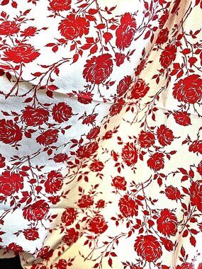 Vintage 1950s Floral Fabric Red Roses Flower 40" w x 48" L - NEW